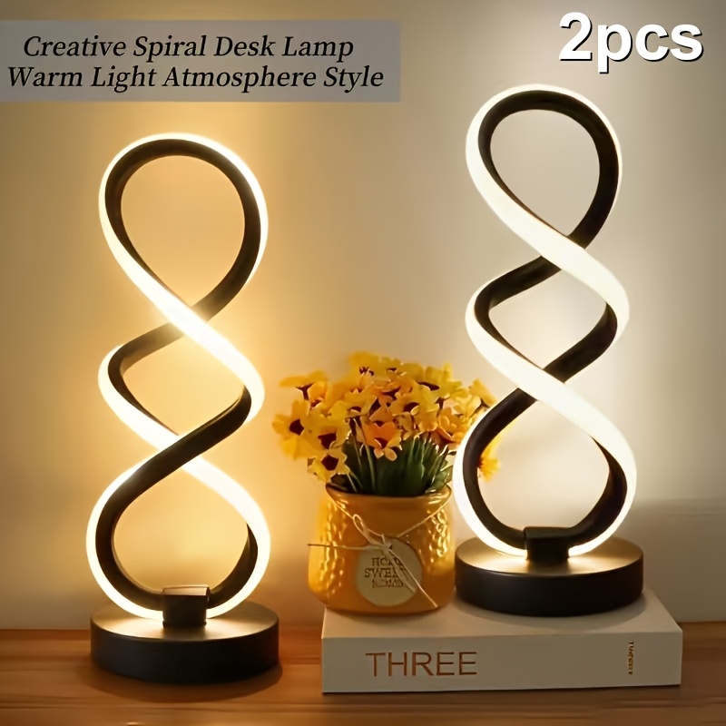 TEMU 2/1pc Lampes de Bureau - Lampe Tactile Dimmable à 3 Canaux avec Port de Chargement USB C, Lampe de Table Spirale Dimmable Minimaliste Moderne