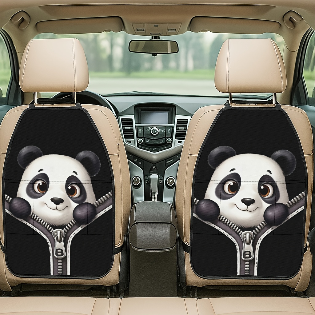 TEMU 2-pack, Panda Peek-a-boo Zipper Design Theme Car Seat Back Protector And Storage Bag - Full Coverage Anti-kick And Scratch Protection, Durable