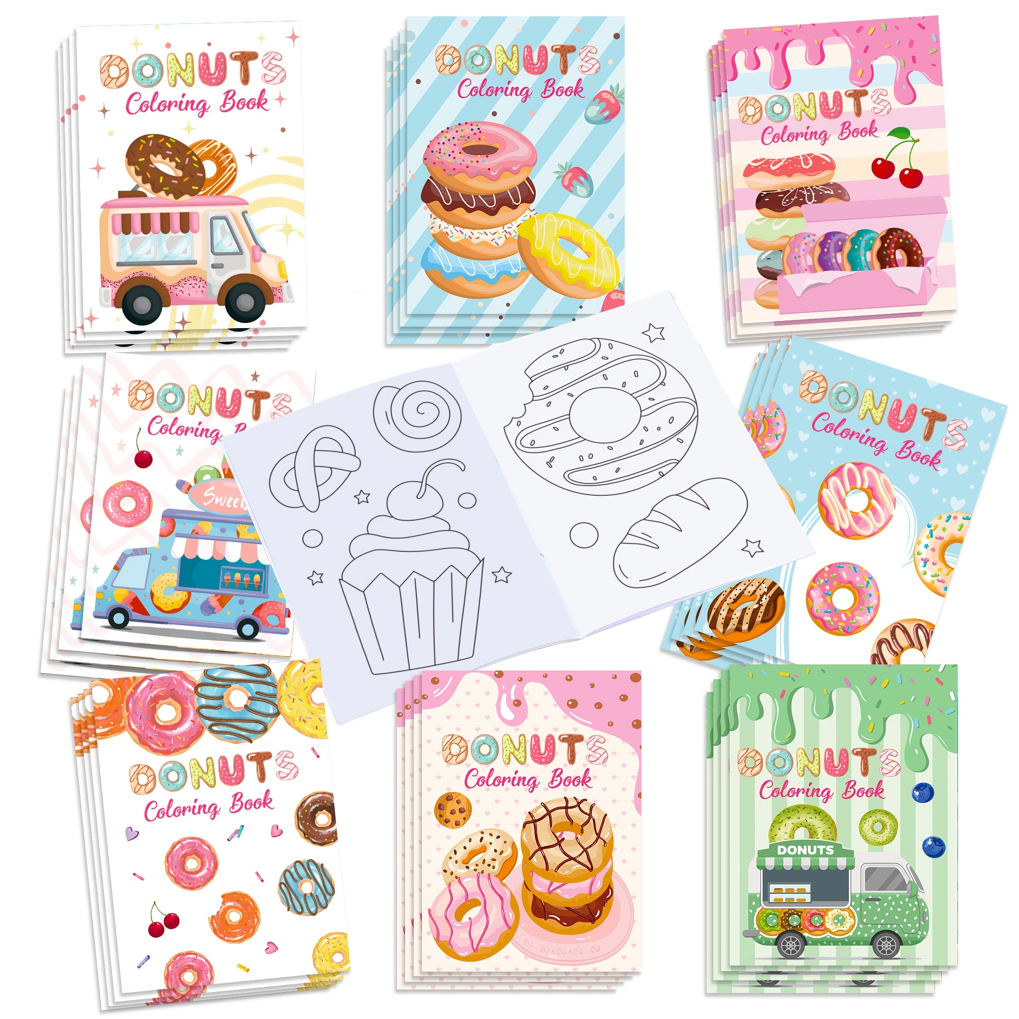 

16-pack Mini Donut Coloring Books - Cartoon Graffiti Painting Activity For School, Birthday Gifts, Party Favors And Supplies