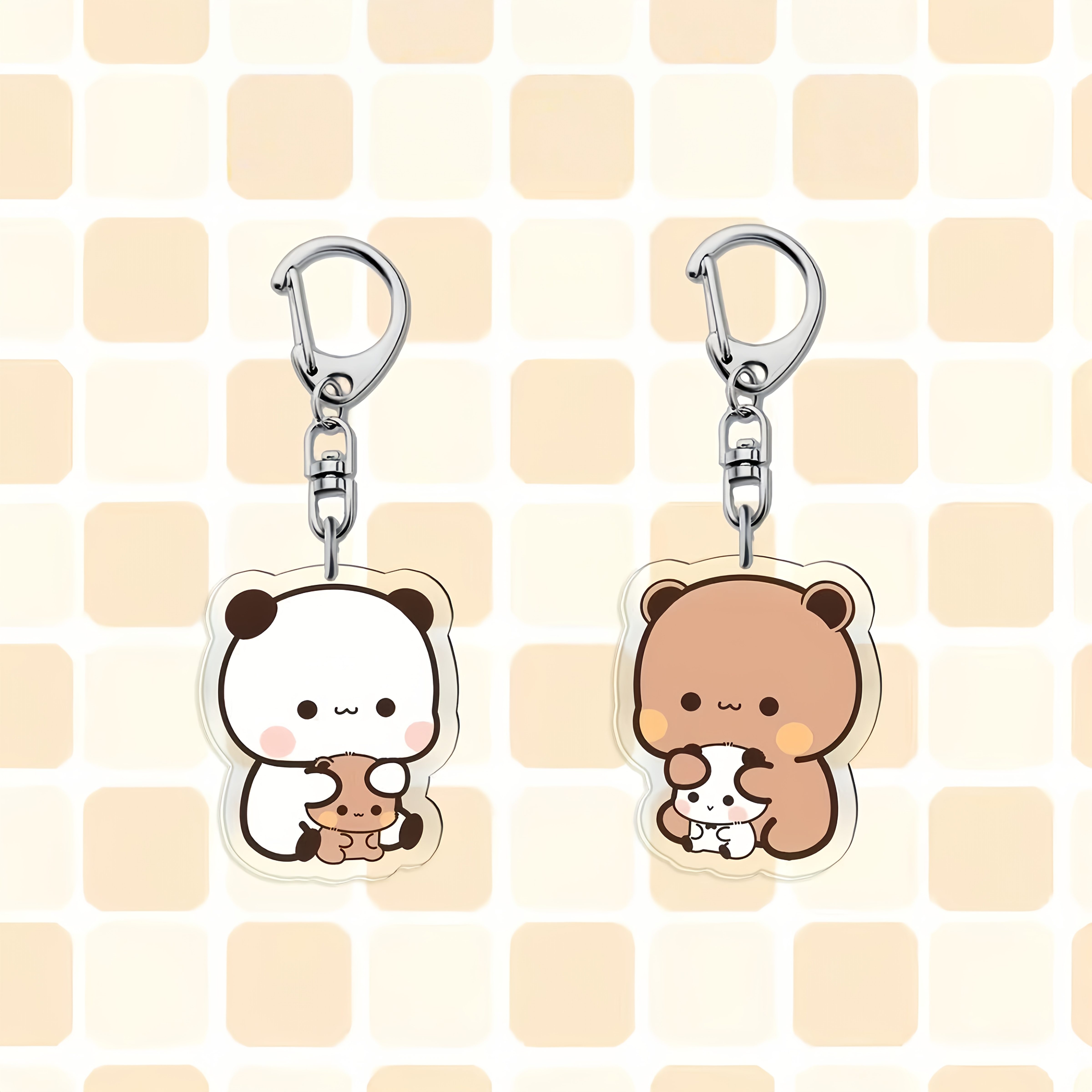 TEMU 2d Flat, 2pcs 2d Flat Women's Acrylic Keychain, Fabric Edge Keychains, High-value Couple' Pendant Charm, Cute And Internet-famous Accessory, 2d