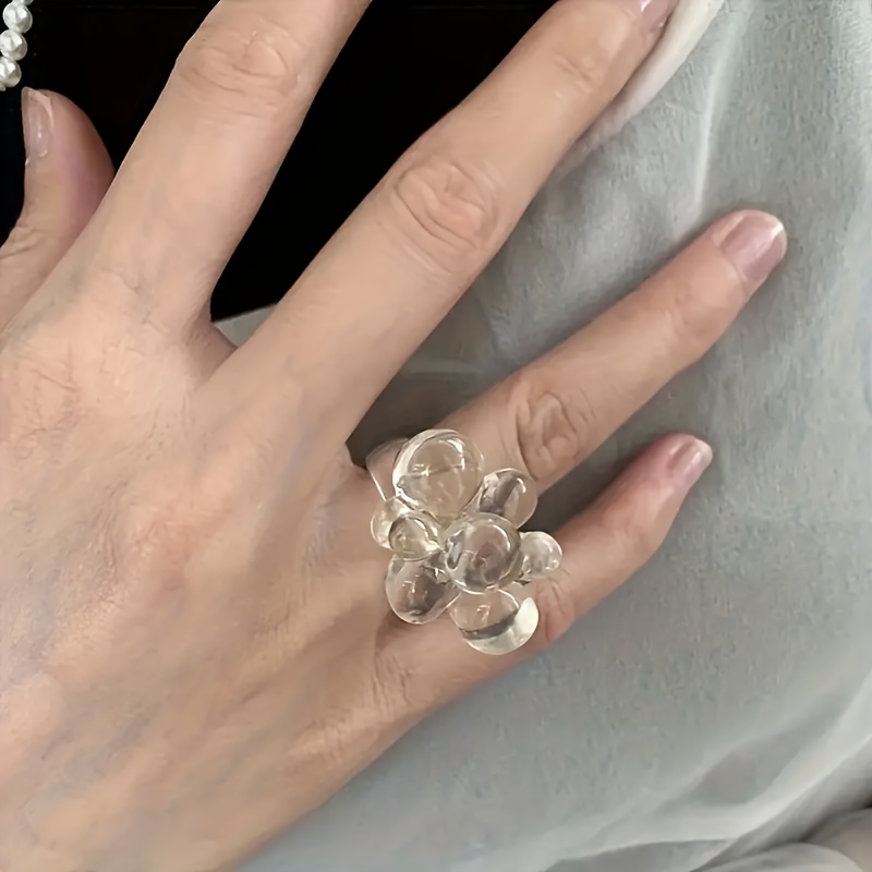 Women's Elegant Transparent Bead Ring, Minimalist Stackable