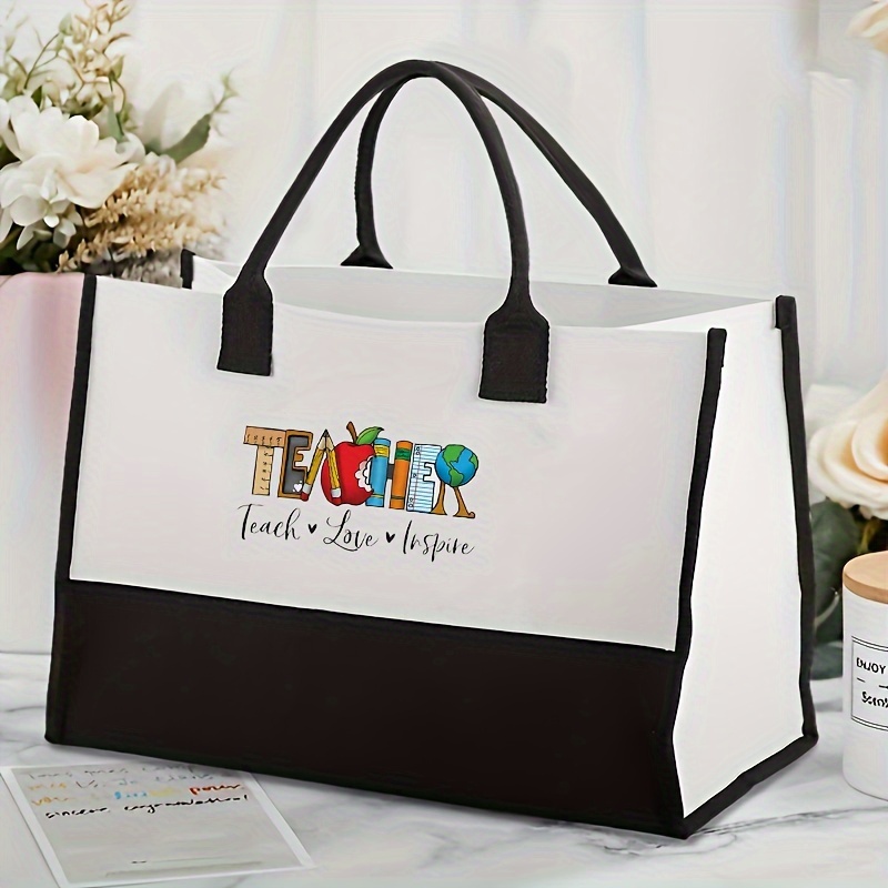 1pc Teacher Appreciation Canvas Tote &*;* *&*; Design, Durable Shoulder  Hand* for Women, Ideal for Books Shopping Essentials