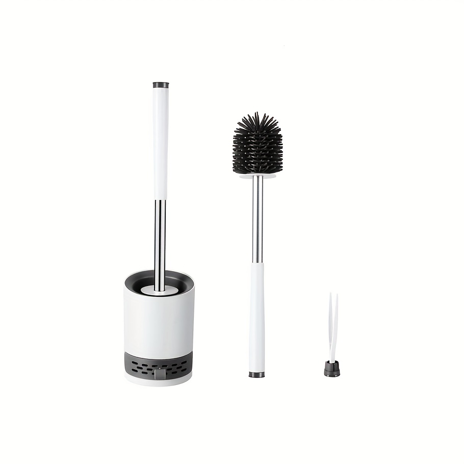 TEMU Toilet Brush With Drainage Holder Set, Flex Anti-clog Anti-drip Brush Head, White/grey Colour With Handle, 1-pack