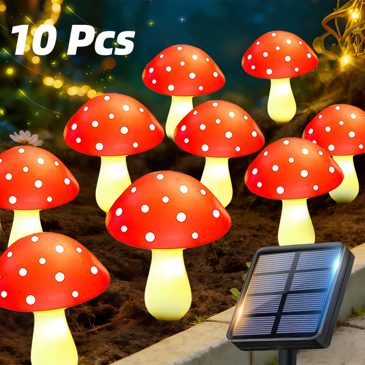 E-shop Solarbetriebene Außen-Rasenlichter, 10 Stück Rote Pilzlichter, Gartendekorationslichter mit 12 , Lichtsensor für Ein/Aus, geeignet für Höfe,
