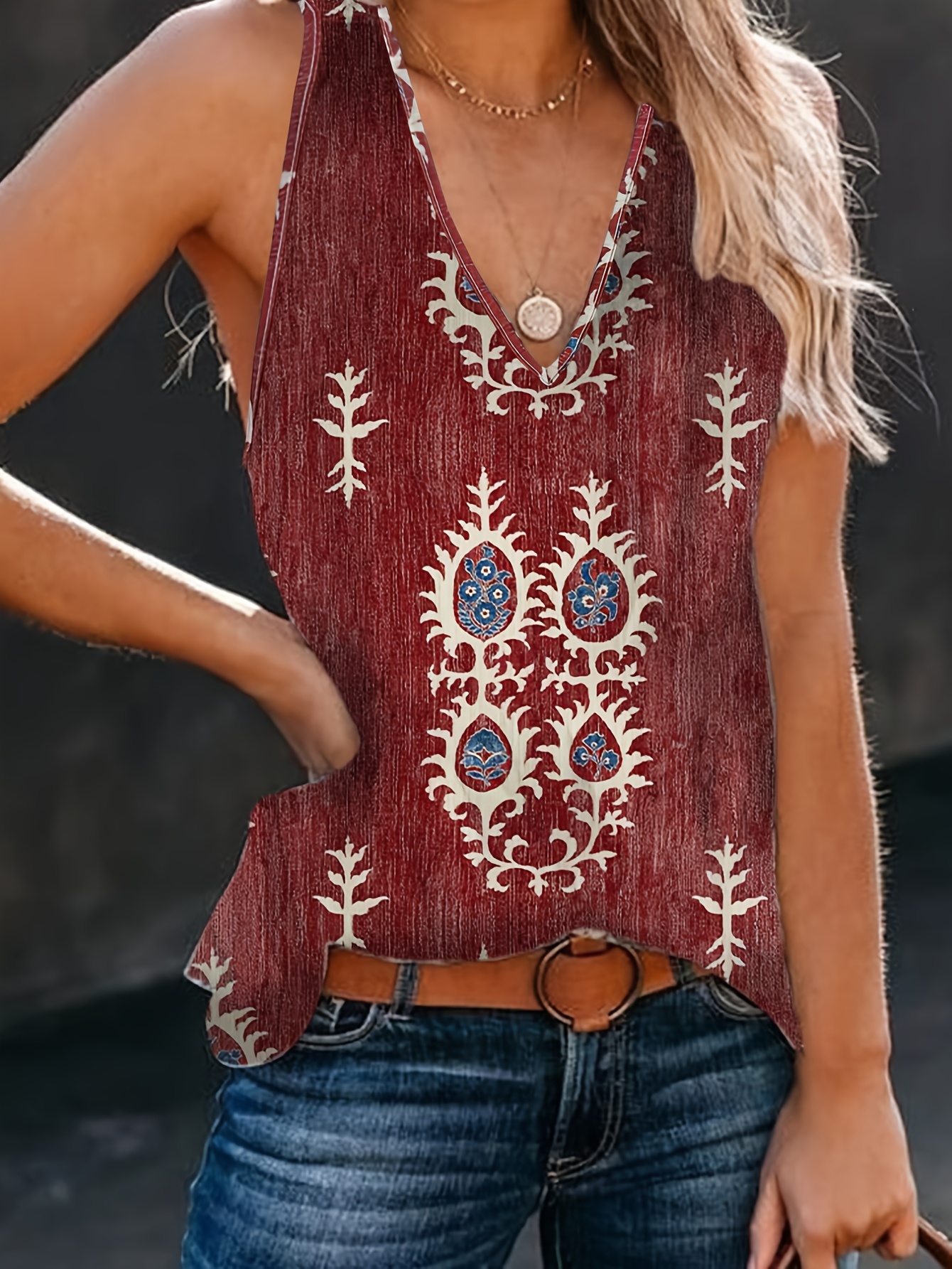 débardeur à imprimé floral bohème femme col chemisier Temu Canada