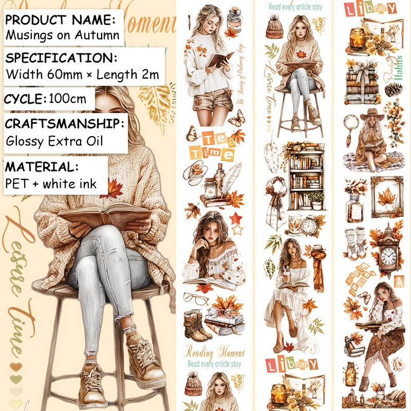 TEMU 2m/rol Transparante PET Washi-tape Geschikt voor Scrapbooking, Dagboeken, Planners - Transparante Zelfklevende Rolstickers met Esdoorn & Mooie