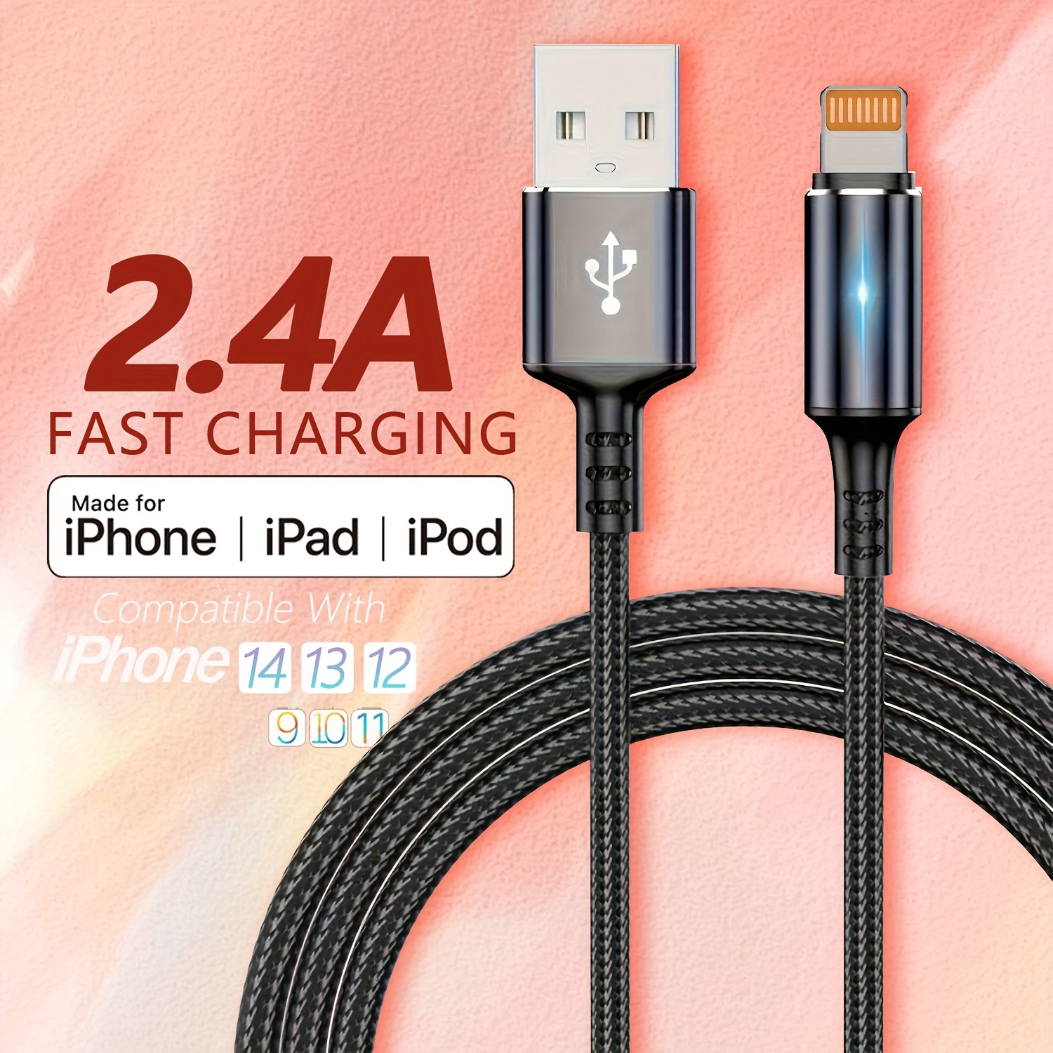 

Fast Charging Mfi Certified Compatible With 14/13/12/11 Pro Max/xs Max/xr/xs/x/8/7 Plus Ipad Airpods