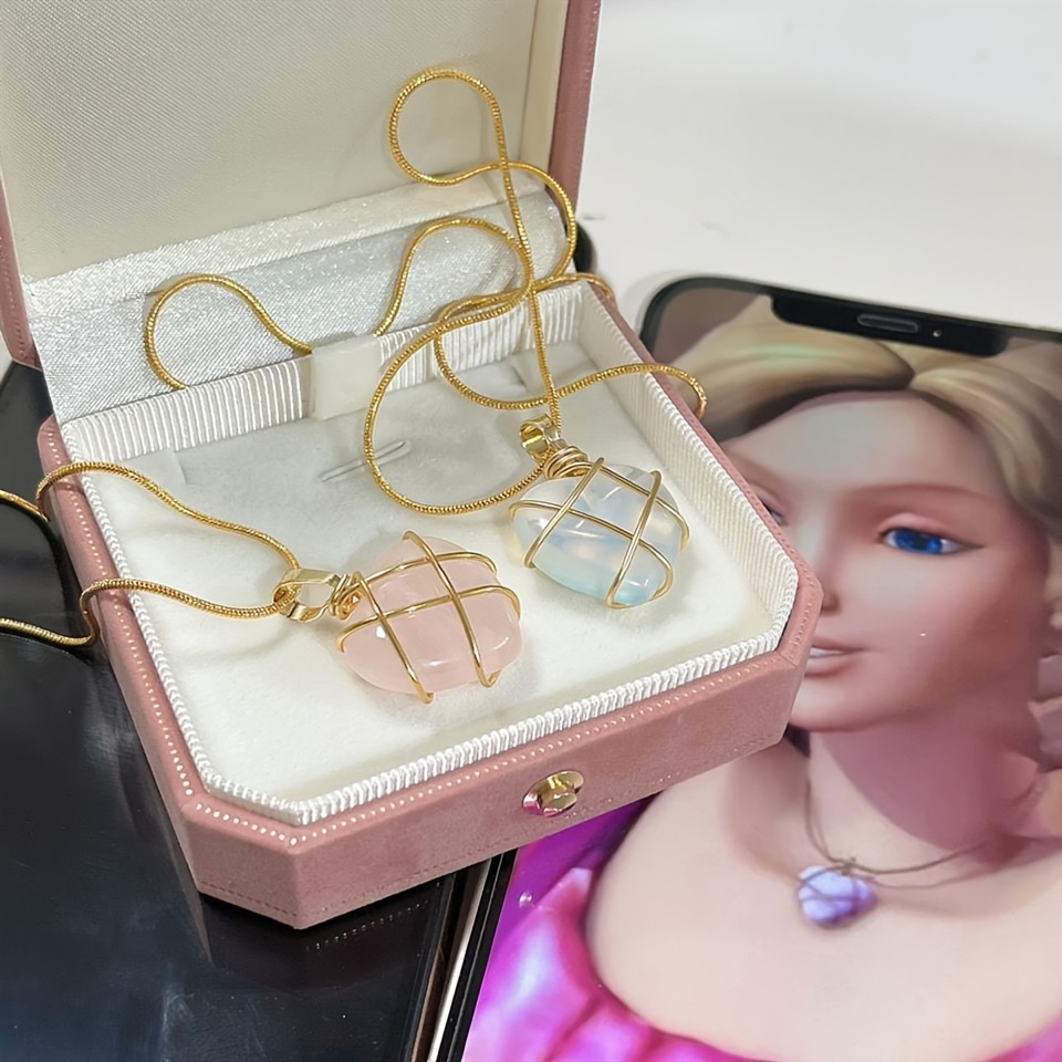 Women's Moonstone & Rose Quartz Heart Necklace, Y2K Style