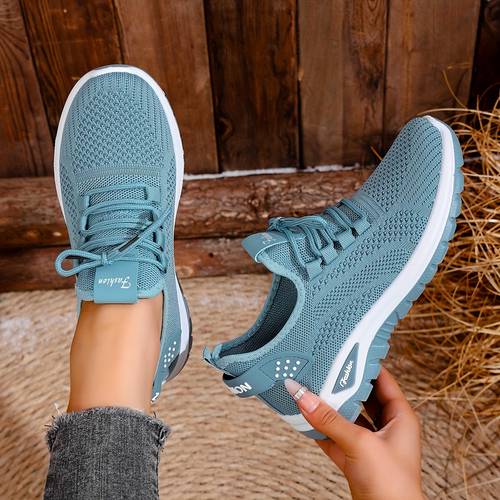 neue blaue sommer-sneakers mit atmungsaktivem mesh, schnellem schnürdesign, rutschfester und strapazierfähiger sohle, leichte und vielseitige freizeitschuhe, dameschuhe