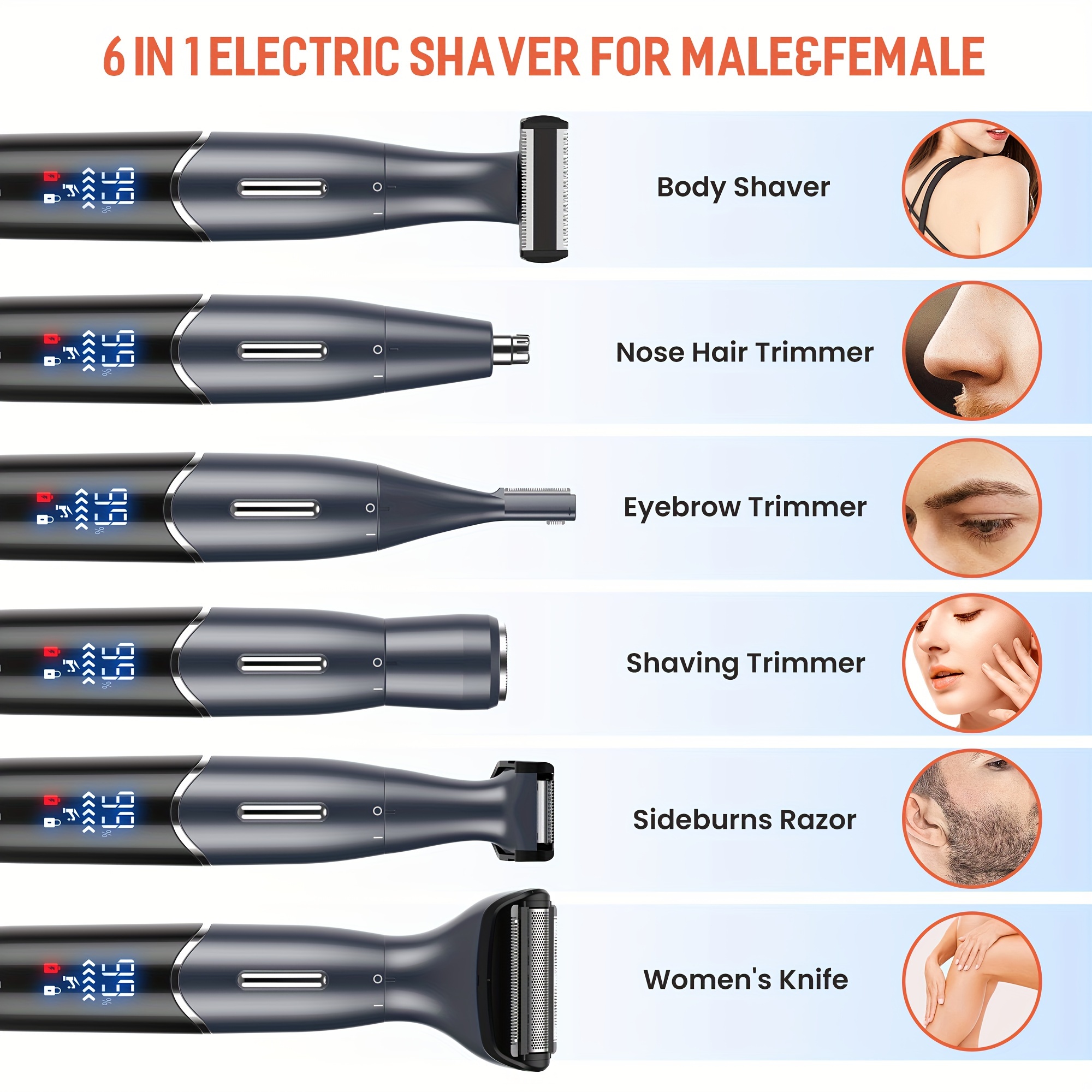   function trimmer 1 handle 6 different function blades womens bikini trimmer body and face electric shaver eyebrow ear and nose hair shaver wet and dry dual use beautician Product details 0