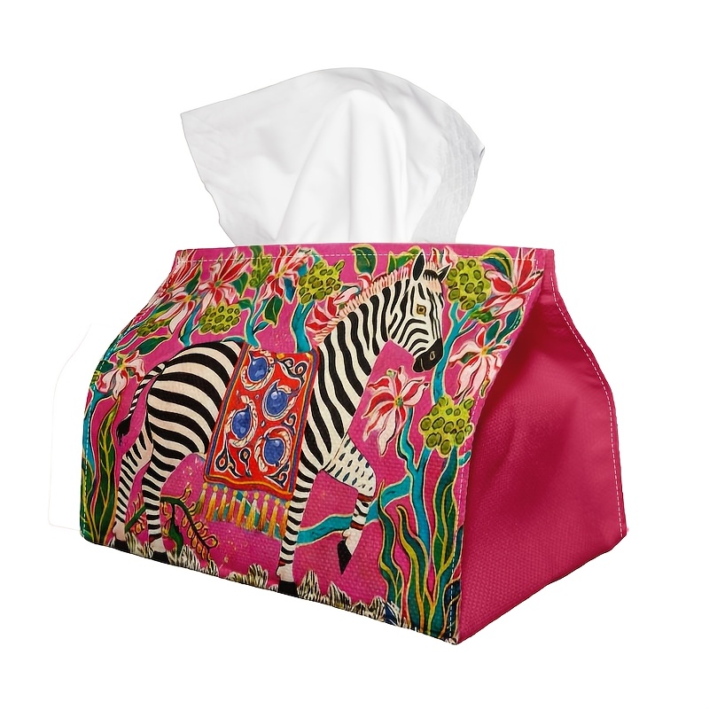 TEMU 1 pièce Boîte à mouchoirs rectangulaire à motif animalier d'art - Zèbre floral ethnique coloré - , et de bain - Porte-mouchoirs pour un , idéal