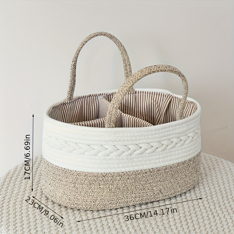 [1 Pack] Large Rope Storage Basket, 36.07X23.11X17.02cm Woven Storage Caddy with Removable Dividers, Multi-Functional Organizer Bin for Home Sundries, Available in Pink/Gray/Beige/Coffee White