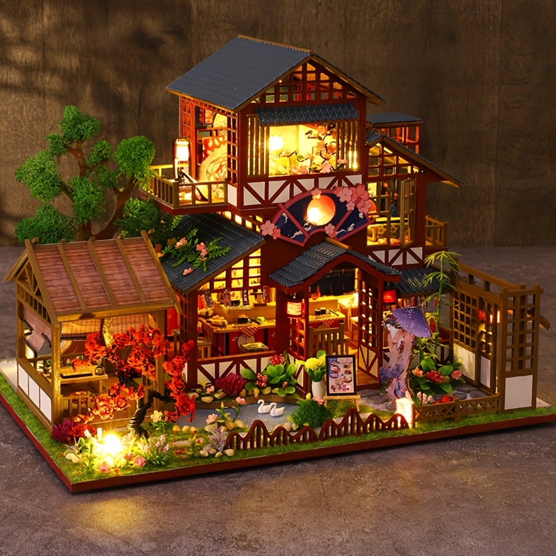 wooden mini ancient model desktop diy cabin - Temu