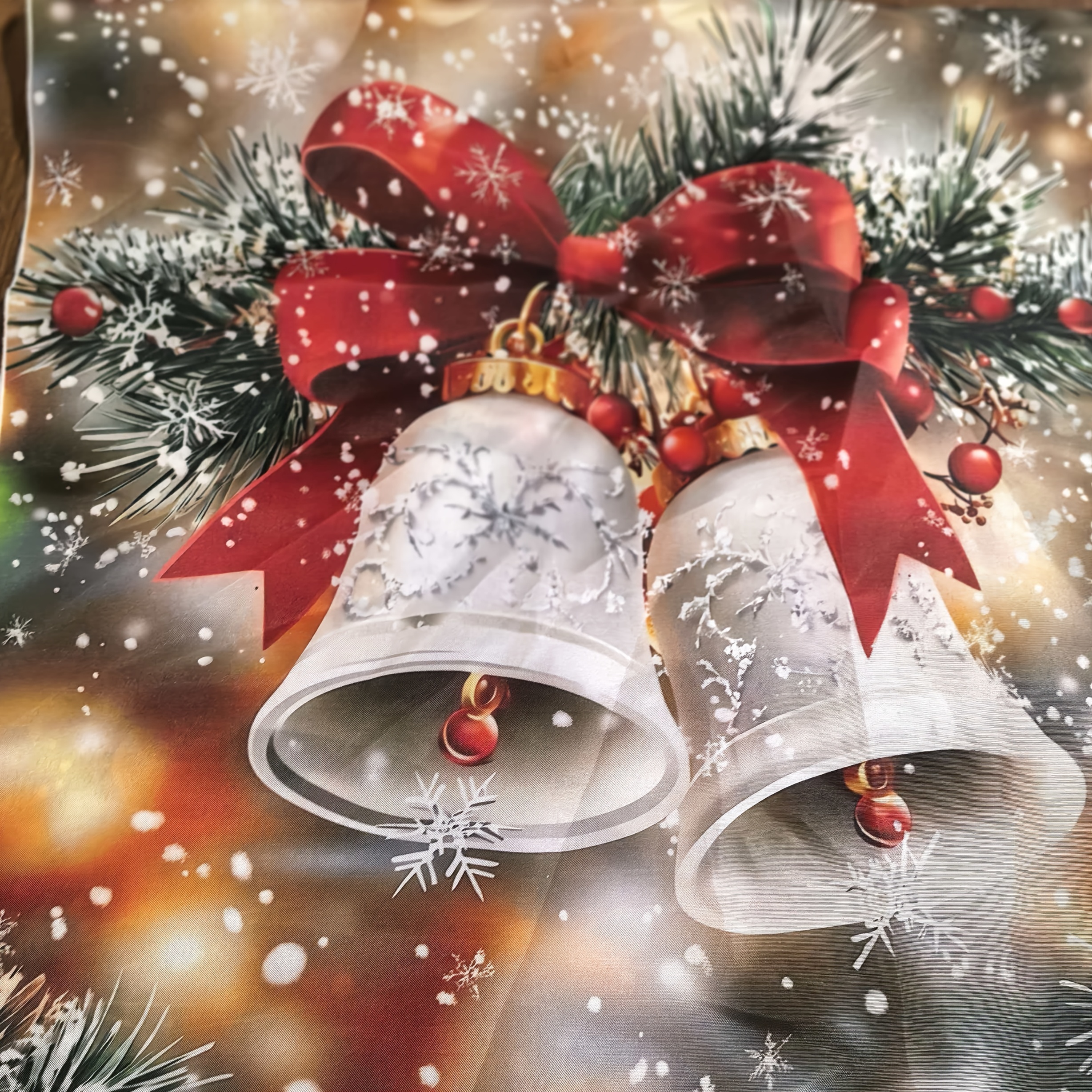 TEMU 2pcs Christmas Pillow Covers, Pine Branch Red Ribbon Berry Bow Snowflake Pattern, Double-sided Print, No Insert, Warm Winter Decor For Living