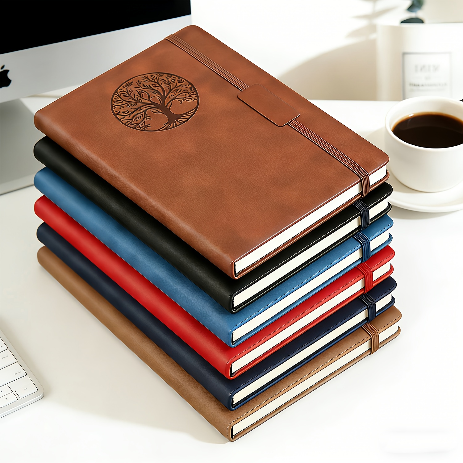 item picture 4 pack a5 lined journal notebook 5 7 8 3 200 pages hardcover leather journals 80 gsm thick paper for writing travel work school college ruled notebooks for note taking diary notepad gift