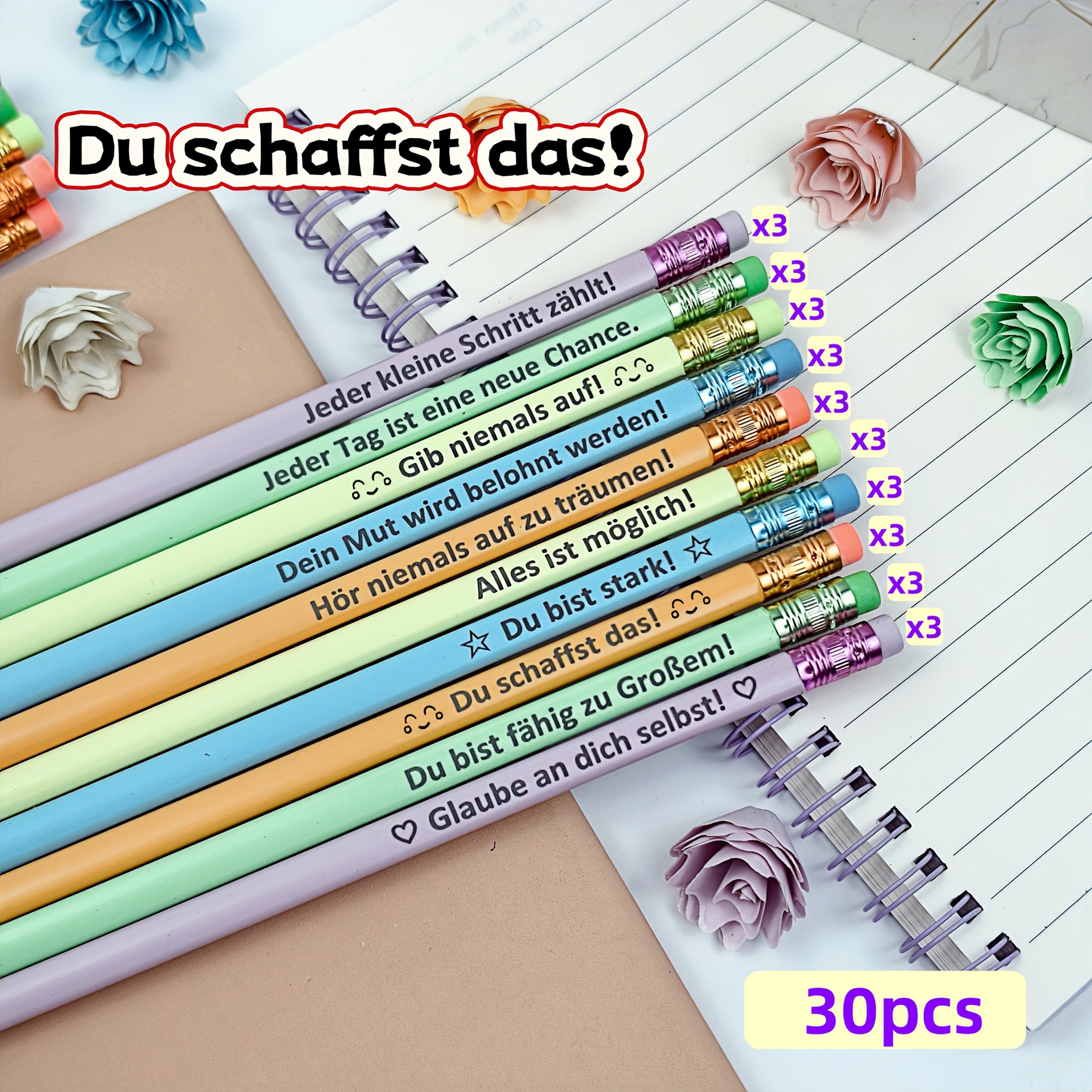 Image of 30/100pcs German Text Design Resin Pencils, Motivational German Text Printed On , Triangular Shape For And Stability, Hb Lead Suitable For Math Drawing, Art Sketching, Music Composition