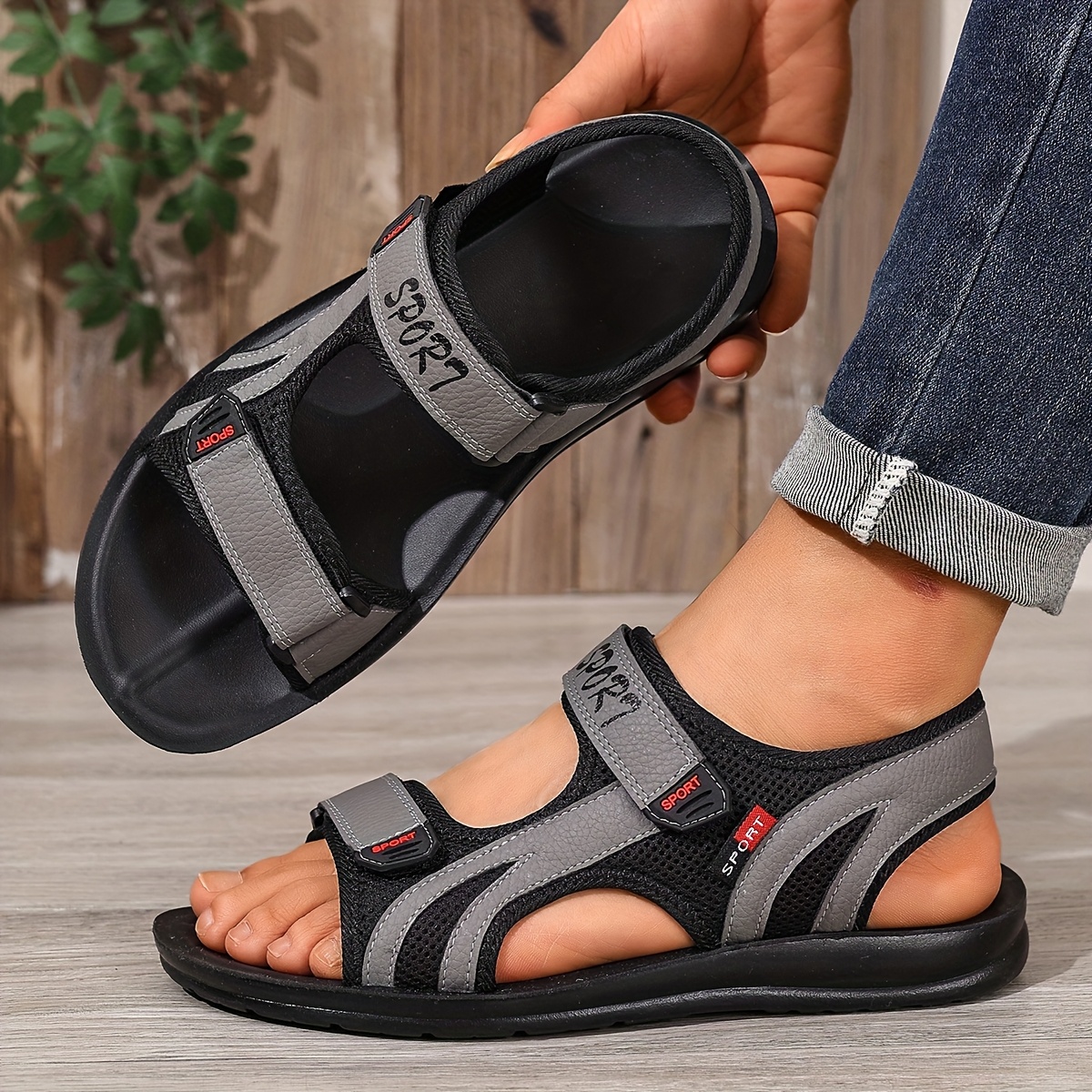 mens casual   stylish and versatile   vacations street parties and the beach   breathable mesh and adjustable magic straps   soft soled sandals are comfortable and fashionable