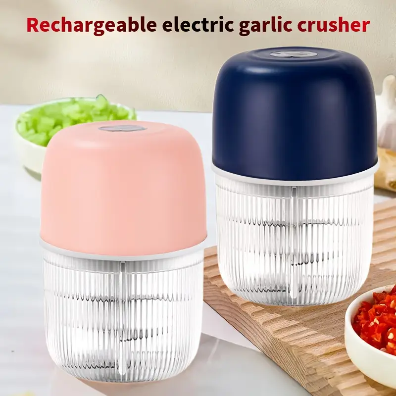 1 2 electric garlic crusher vegetable chopper usb rechargeable 6 handed operation 3 colors white with ergonomic handle durable plastic kitchen gadget for garlic herbs veggies for kitchens garlic crusher for kitchen food preparation modern kitchenware handle food prep tool sleek kitchenware sturdy construction busy professionals Product details 0
