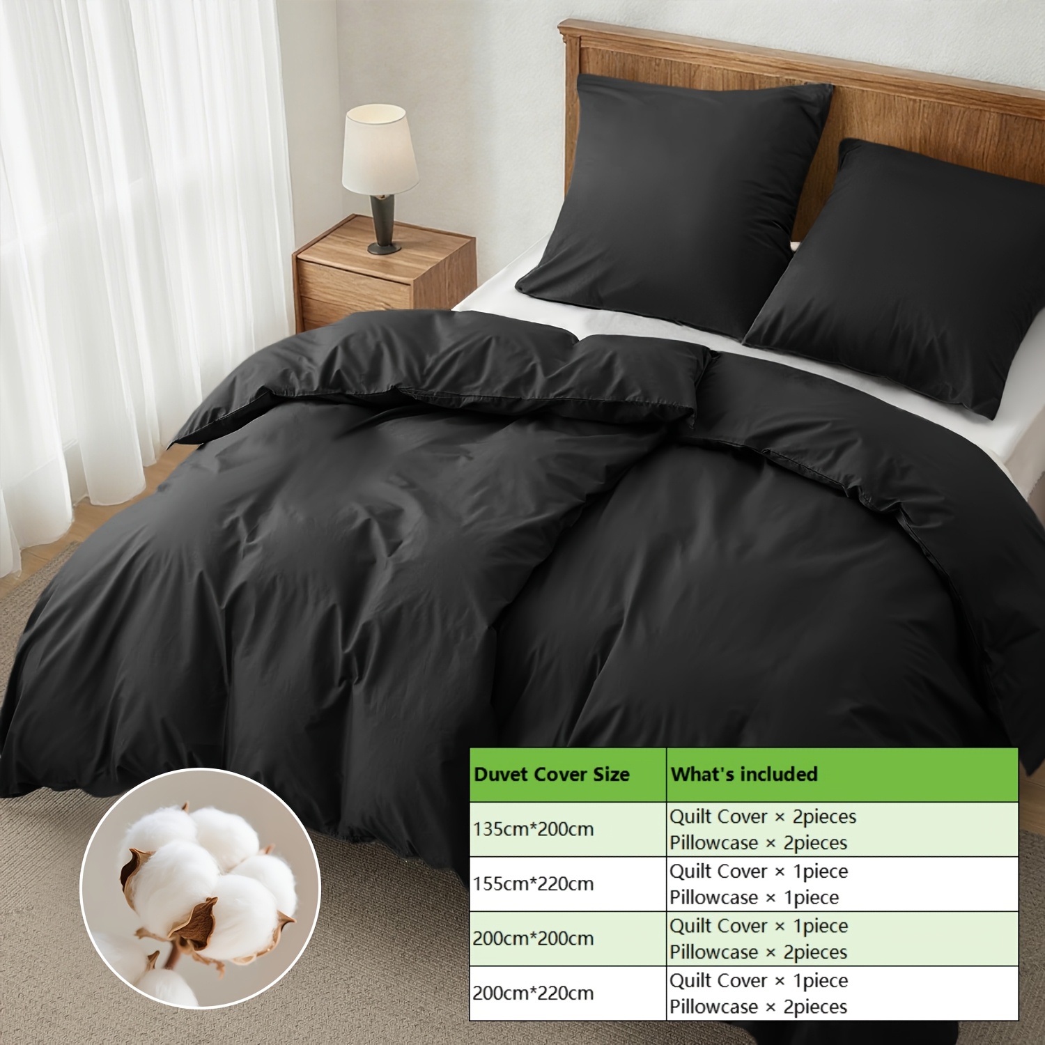 TEMU Ensemble de housse de couette 100% coton pur, 3 pièces/4 pièces, housse de couette et taies d'oreiller, fabriqué en coton pur, et pour , avec