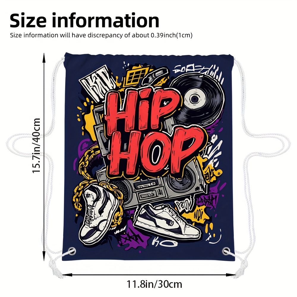 TEMU 1pc Urban Hip Hop Graffiti Backpack - Lightweight Soft Shell With Multiple Pockets, Drawstring Closure, Vibrant 2d Print Design For Gym, Yoga,
