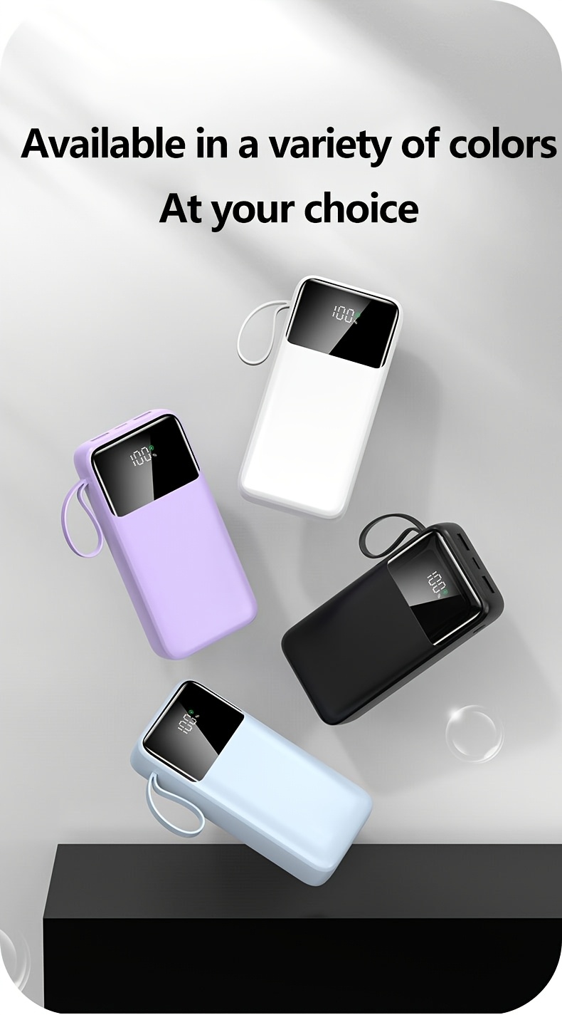 20000mAh Power Bank with LED Battery Display, Dual Outputs, Built-in Lanyard Compact Portable Charger for iPhone 15 Pro/14 Max /13 12 Devices Android (USB, Type-C), Outdoor Emergency Backup
