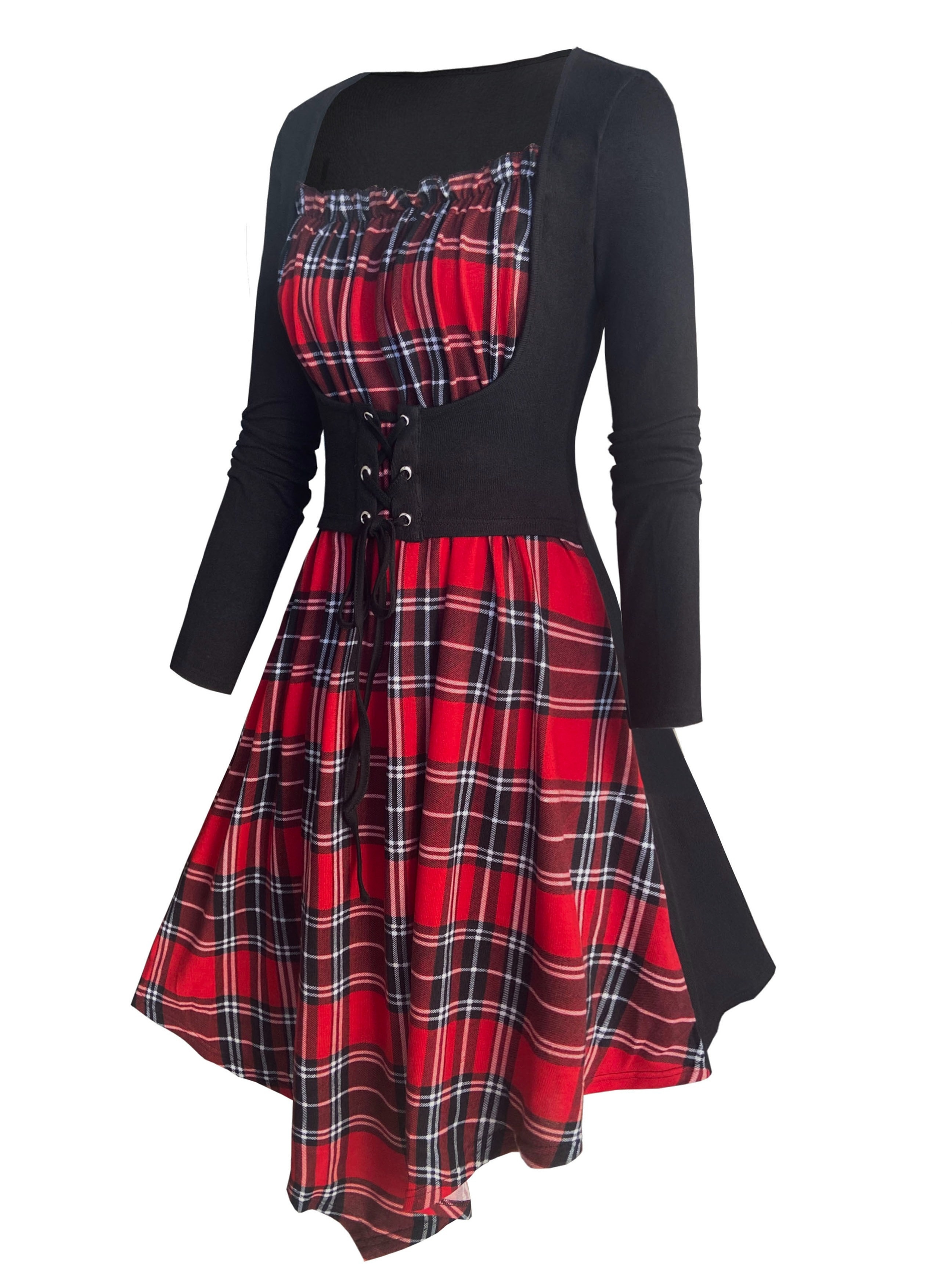 large check pattern tartan square neckline - Temu Bahrain