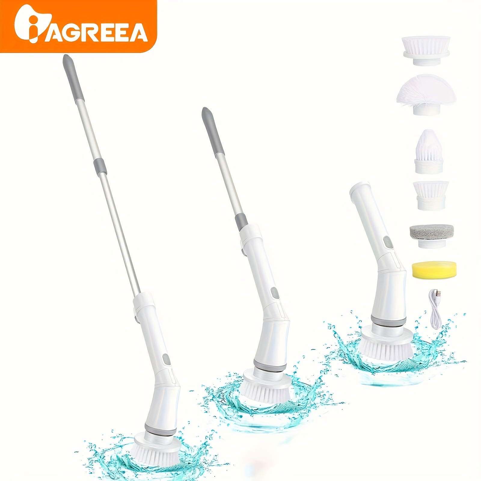 

Electric Spin Scrubber. Power Shower Scrubber With Replaceable Brushheadand Adjustable Extension Handle, 360 Cordless Cleaning Brush For Bathroom.tub, Tile, Floor