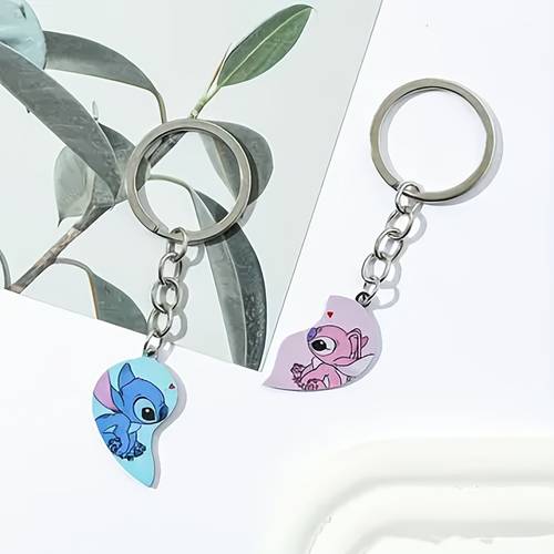 official 2pcs and angel cartoon keychain set heart shaped wrought iron decoration elegant style suitable for daily use pendants decorations mens key ring key chain