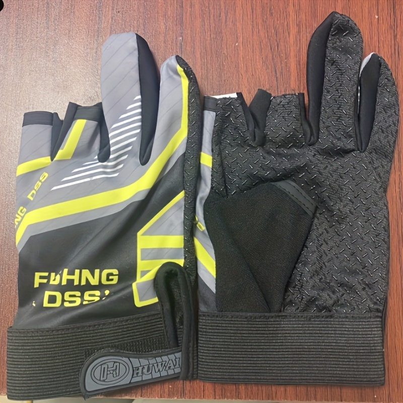 TEMU 1 Pair Breathable Non-slip Fingerless Fishing Gloves - Sunscreen, Polyester Blend, Adjustable Strap, For Outdoor Fishing, Machine Washable,