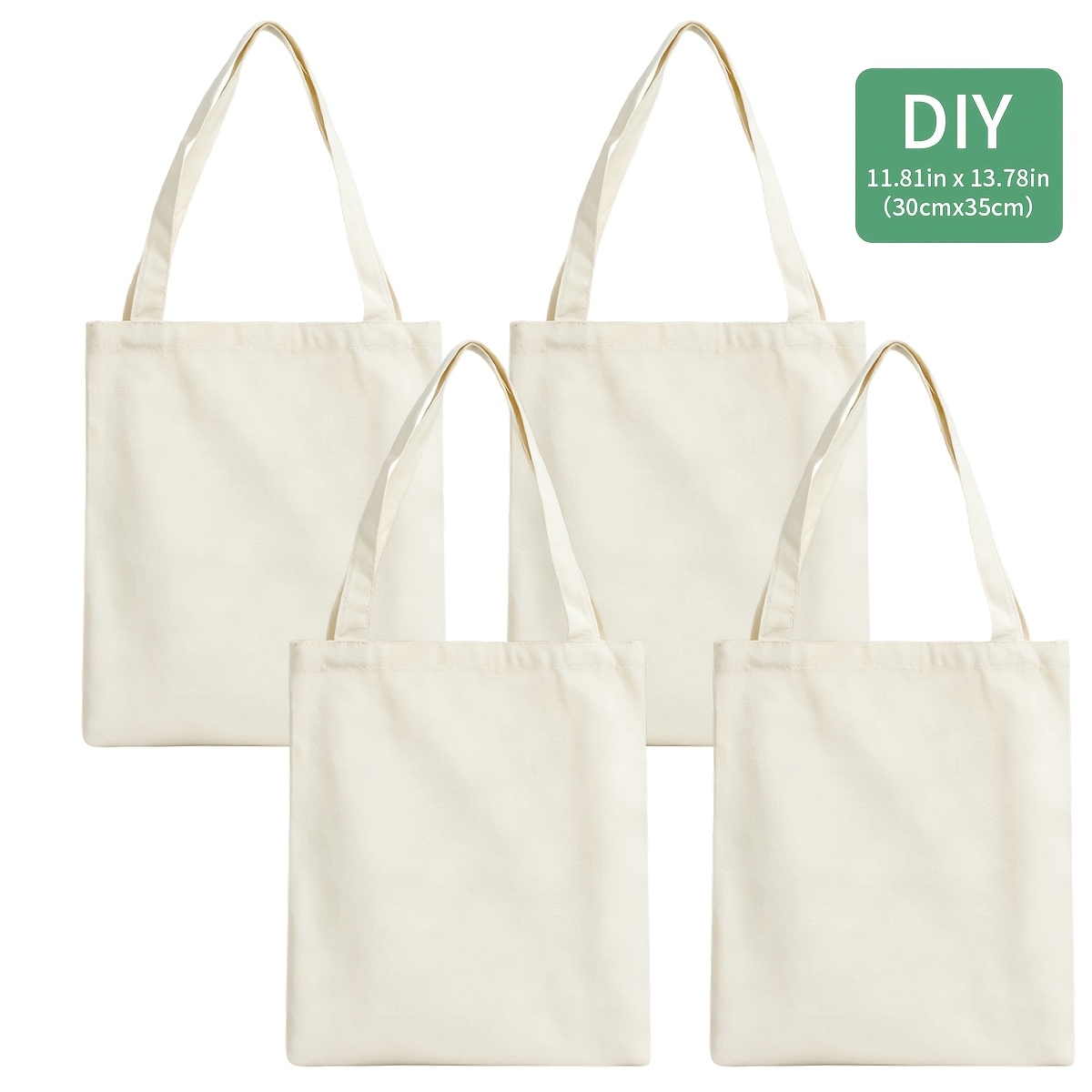 TEMU Lot de 4 sacs fourre-tout en toile vierge 11,8*13,8 pouces - Sac fourre-tout en toile supportant le bricolage, sac en toile compatible avec le