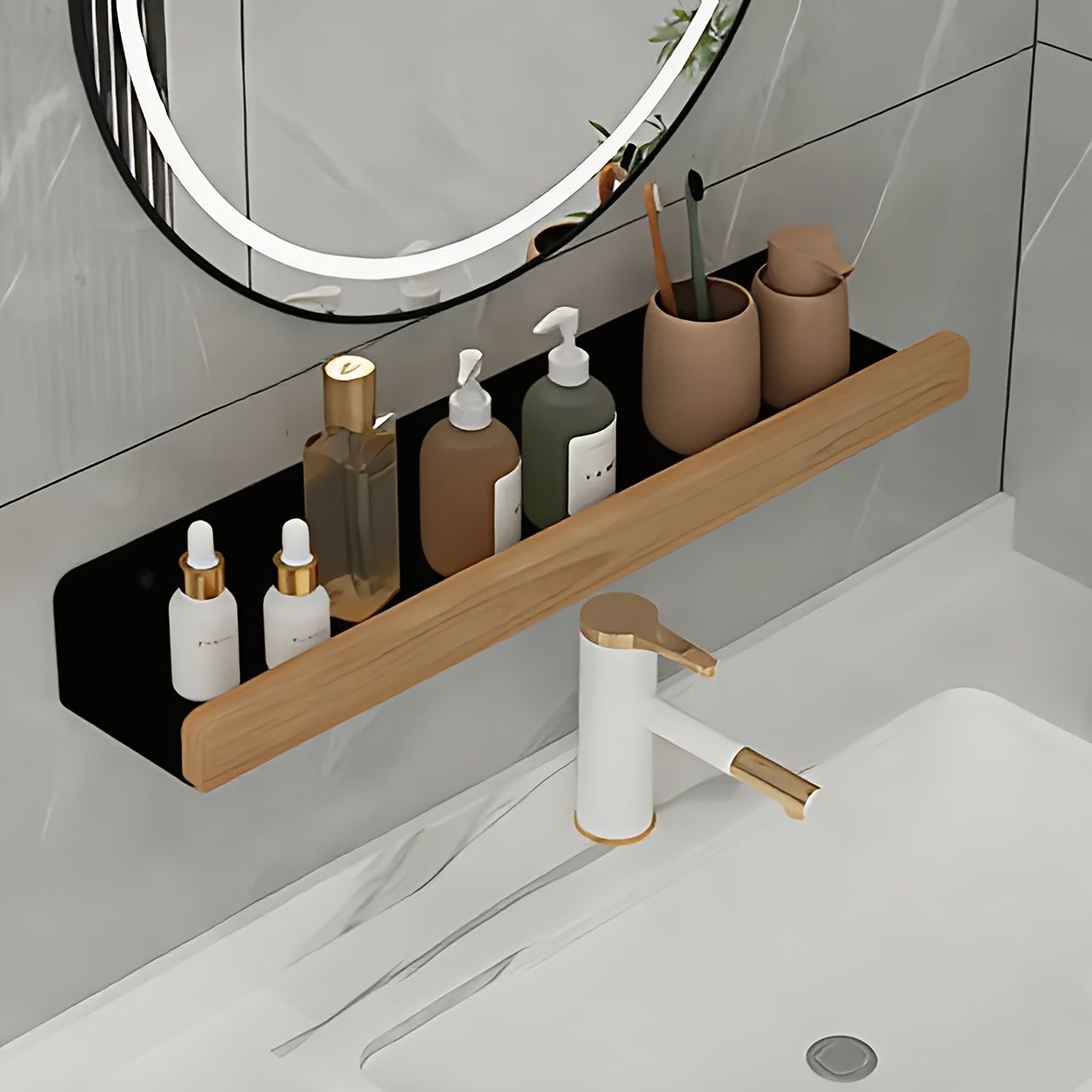 TEMU Étagère de salle de bain perçage – Pas de perçage , construction robuste en bois naturel, encombrante, convient pour de bain, ou , pour
