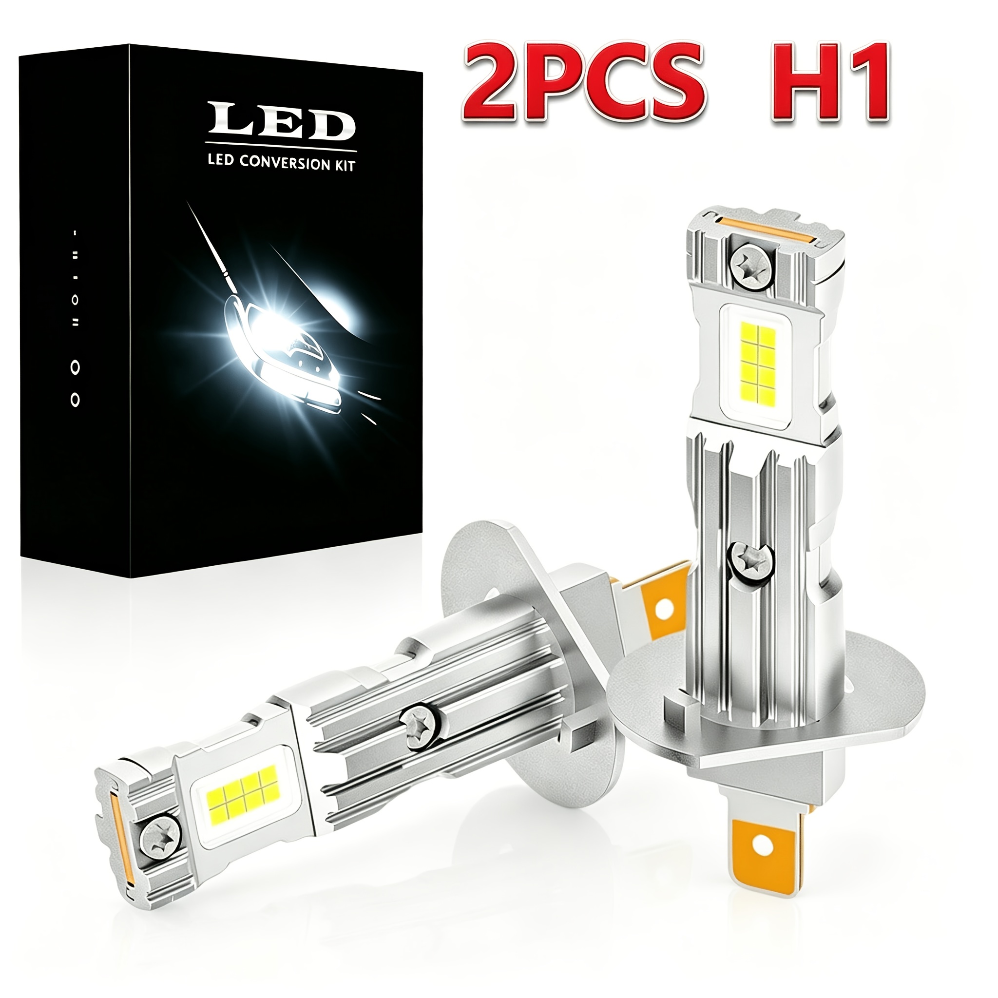 TEMU 2pcs 220w H1 60000lm Led Mini Headlights, 1:1 Size, Wireless H1 Car Led Headlight Bulbs, 6000k White, No Batteries Required, Plug And Play,