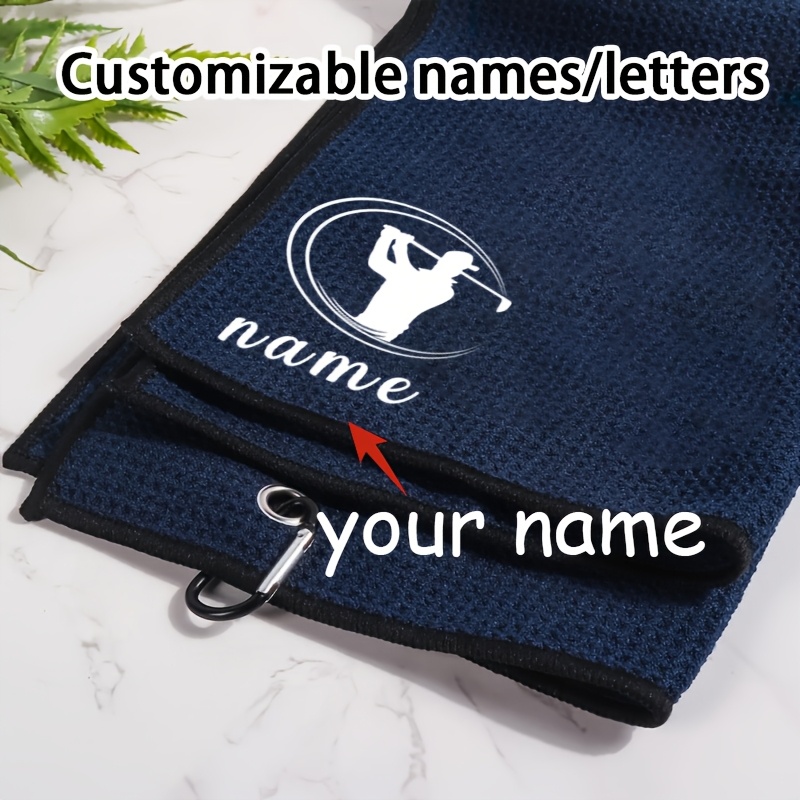 TEMU [customization] Personalized Golf Towel Customizable With Name Or Text Featuring Golf Club Pattern Made From High-quality Durable Fabric In