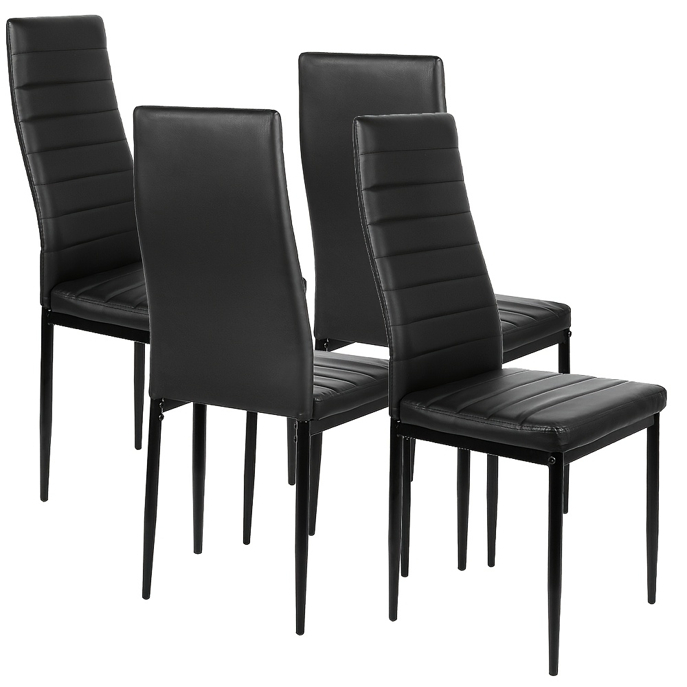 4-pack Black Pu Commercial Dining Chairs - Horizontal Line Backrest Metal Legs For Restaurants, Cafes, , Hotels