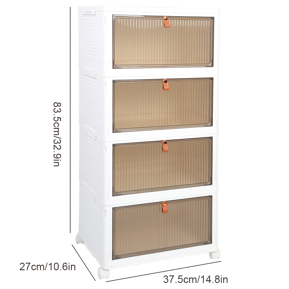 Image of Foldable Storage Box With A 2/4/5 Layer Design Featuring Dual : A Large Lid On Top And A Magnetic Side Opening. It In A White Coffee Color With A For Visibility, To Access Items. The Box Is Foldable