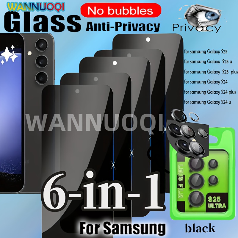 TEMU 6-in-1 5pcs Tempered Glass Privacy Screen Protector With 1pc Tempered Glass Camera Lens Protectors For S24 Ultra/s24/s24 /s25/s25 Plus /s25