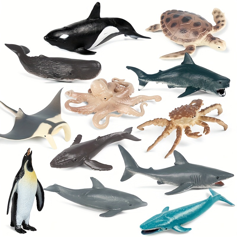 

12-piece Miniature Marine Animal Action Figures Set - Shark, Whale, Dolphin & More - Educational Toy Gift For Kids Ages 3-12, Durable Pvc Material Shark Toys Ocean Animal Toys