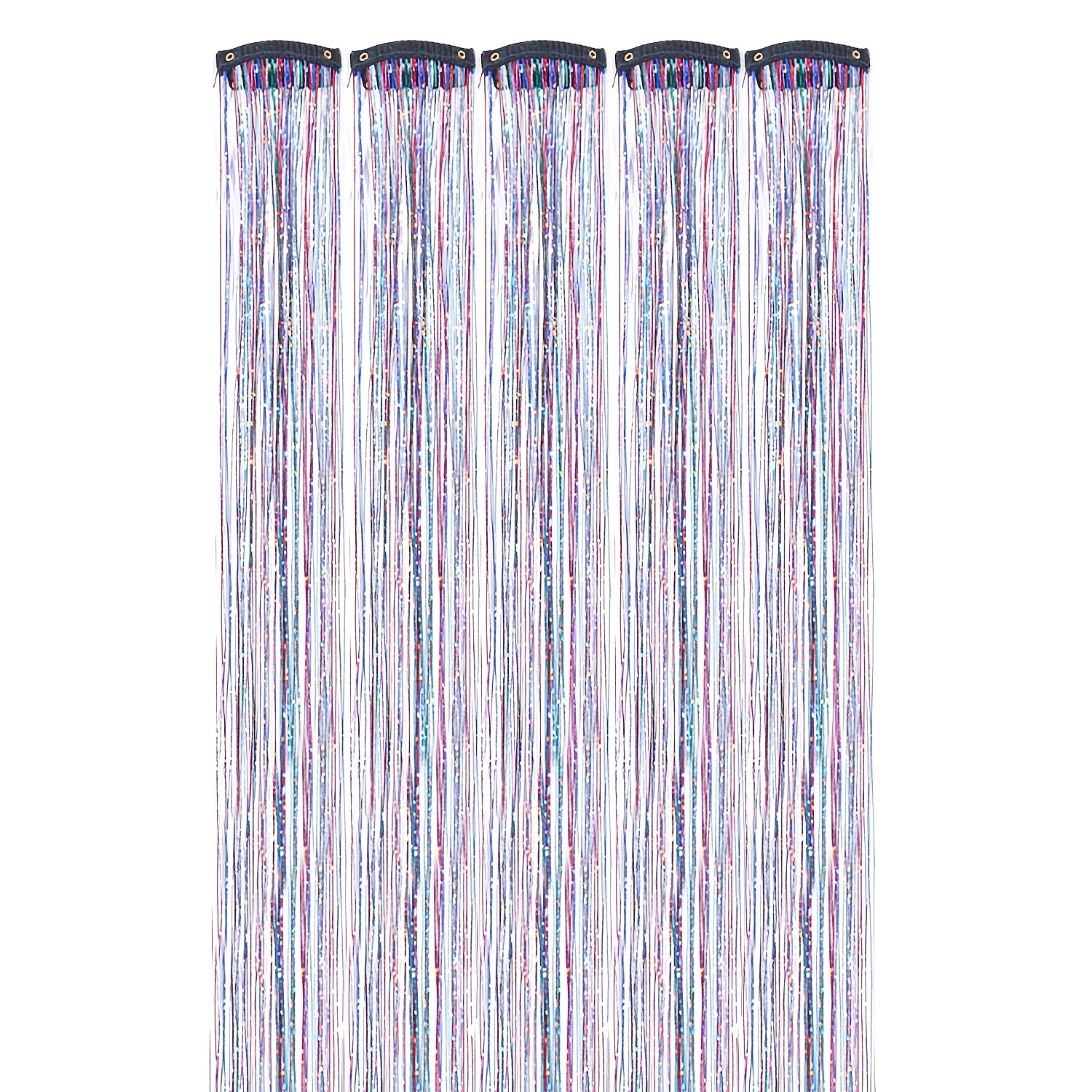 TEMU 5pcs Colorful Fairy Hair Tinsel Clip In | 24 Inch Glitter Clip In Hair Extensions For Women Christmas Party, High Temperature Fiber