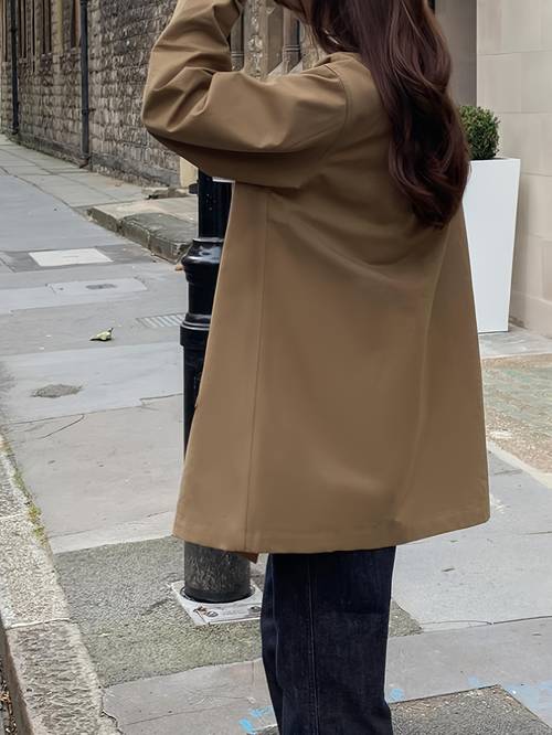 womens long trench coat classic lapel collar single breasted casual windproof overcoat
