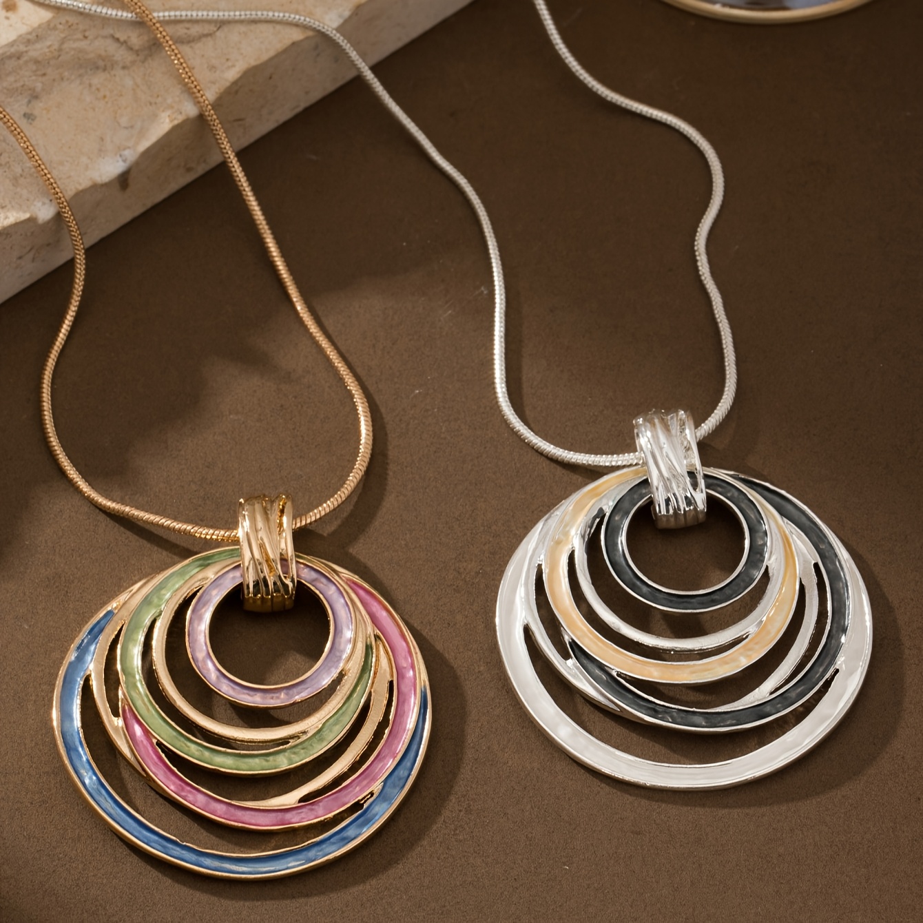 Vintage Boho Zinc Alloy Enamel Pendant Necklace
