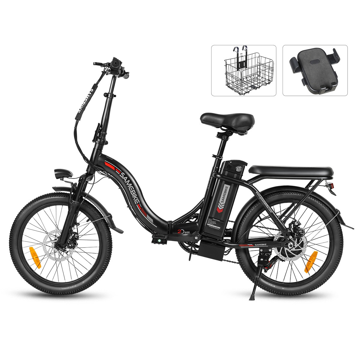 Image of Samebike Cy20 20-inch Foldable Portable Commuter Electric Bike (adult Model) Features A 36v 13ah Removable Battery, Foldable Fruit Basket, Rear Seat Cushion, Mobile Phone Mount, And 7- System.