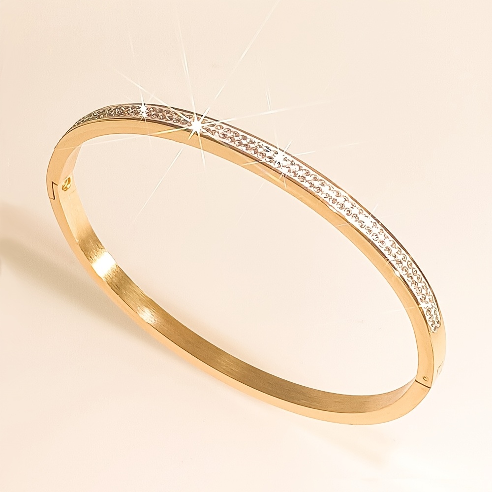 TEMU 1pc Modern Sparkling Rhinestones & Stainless Steel Bangle Suitable For Women