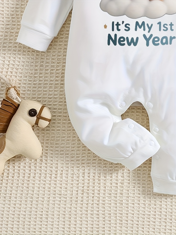 It's My 1st New Year Star Bear Pattern Printed Baby Clothes, Baby Long Sleeve Jumpsuit Spring and Autumn Baby Christmas Gift, Four Seasons Cotton Breathable, Suitable for Outdoor Wearing, Perfect for Outdoor