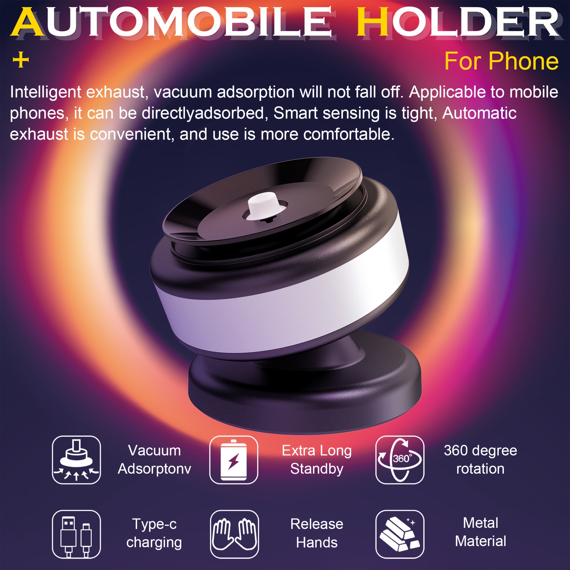 

2024 Portable Aluminum Alloy Magnetic Phone Holder, Electric Suction Cup Is Suitable For All Of Smooth , , Kitchen Tile Walls, Bathroom Mirrors, Automatic Adsorption, Rechargeable,