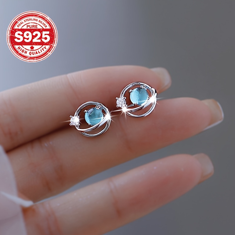 

Tiny Delicate Planet Design Stud Earrings 925 Sterling Silver Hypoallergenic Jewelry Zircon Inlaid Suitable For Women Gift