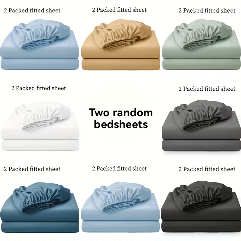 TEMU Pack Of 2pcs 100% Polyester Jersey Fitted Sheets 130gsm, Random Cotton Linen Sheets, 30cm Skirt, Hypoallergenic, Breathable Bed Sheets, Suitable