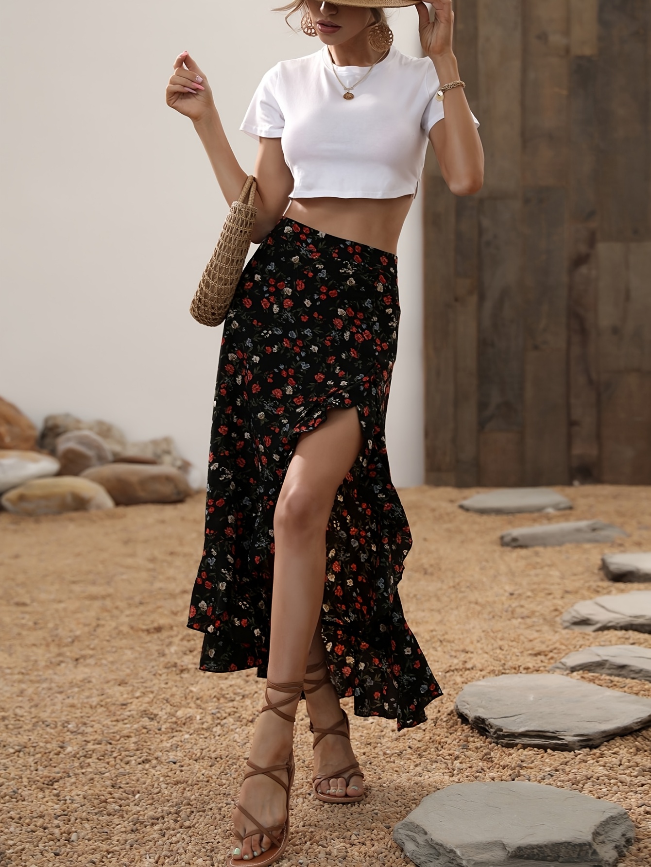 floral print asymmetrical ruffle hem dress Floral Print Asymmetrical Ruffle Hem Dress main image 0