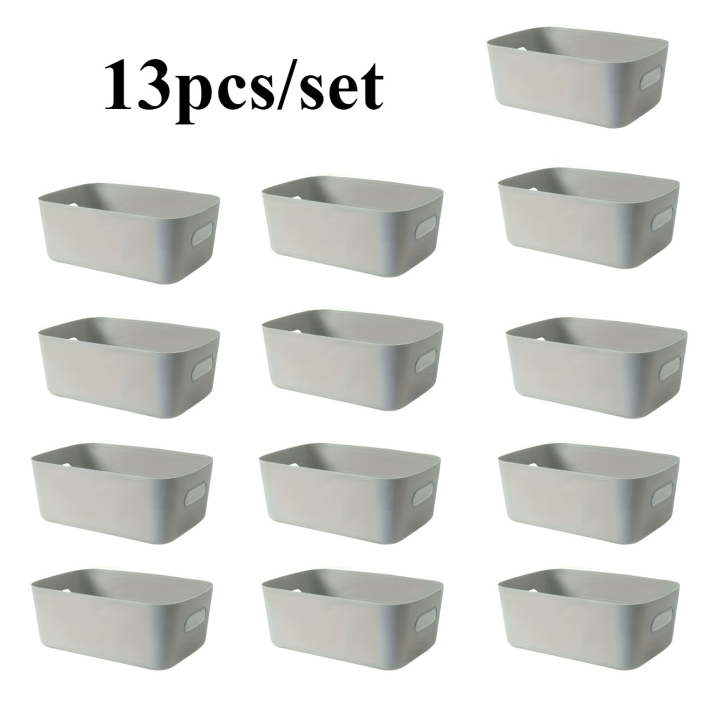 Image of 13pcs Set Of Household Storage Boxes And Baskets For Cosmetics, Shelving, Bathroom, Kitchen, Dorm, Sundries, Snacks, Plastic Boxes, Desktop Organization