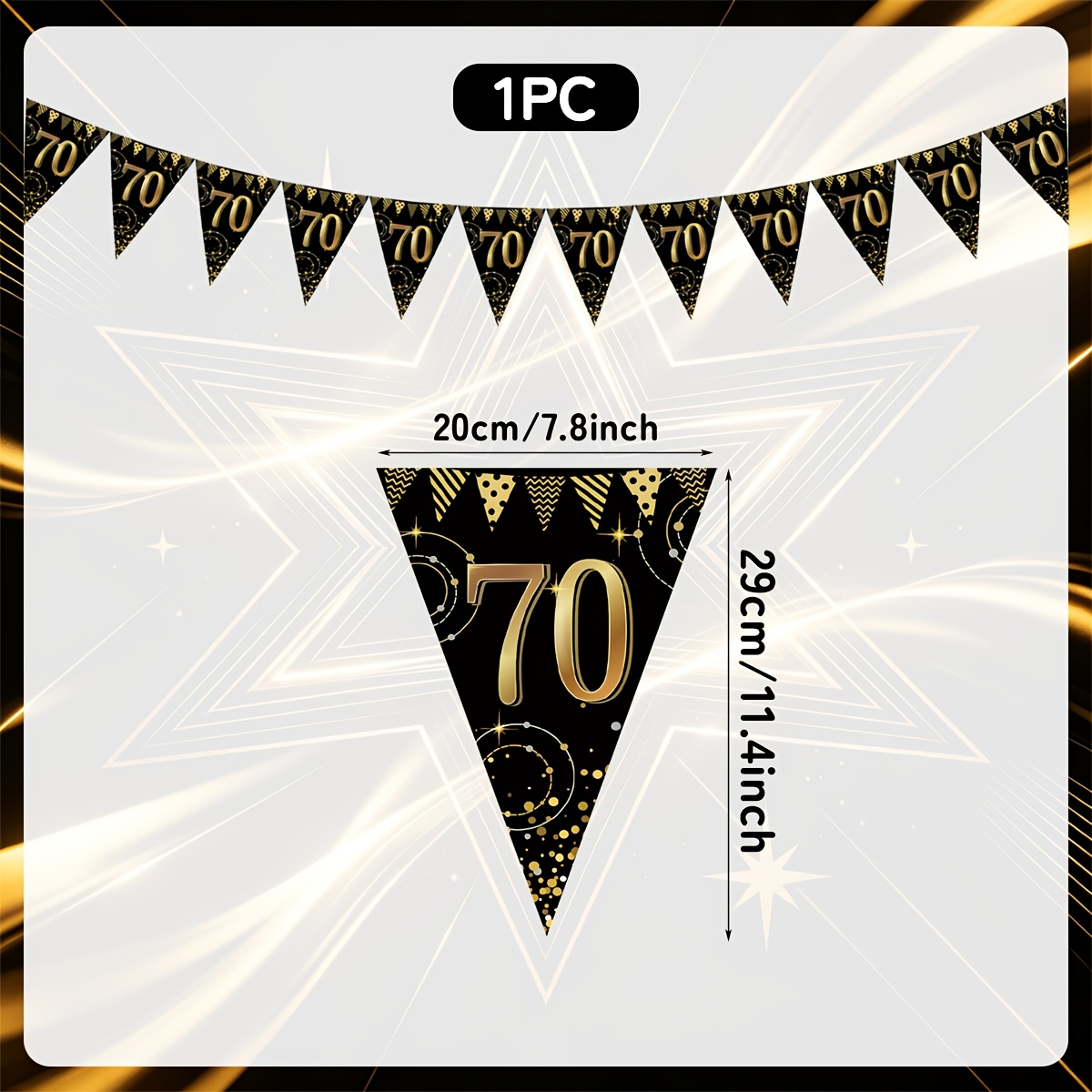 Image of 1pc, Black And Golden 70th Birthday Decoration Banner, Birthday Banquet Party Pennant, Black And Golden 70th Birthday Flag, 70th Birthday