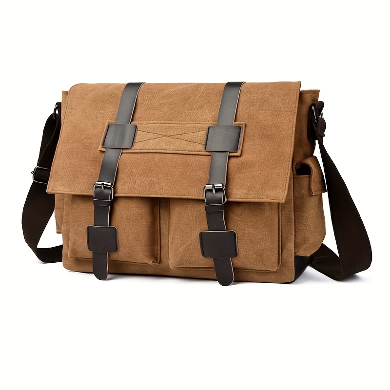 Image of Large Capacity Vintage Canvas Crossbody Bag, Reasonably Partitioned, Durable And Washable Shoulder Bag, Spacious Laptop Travel Bag, Casual Crossbody Bag.